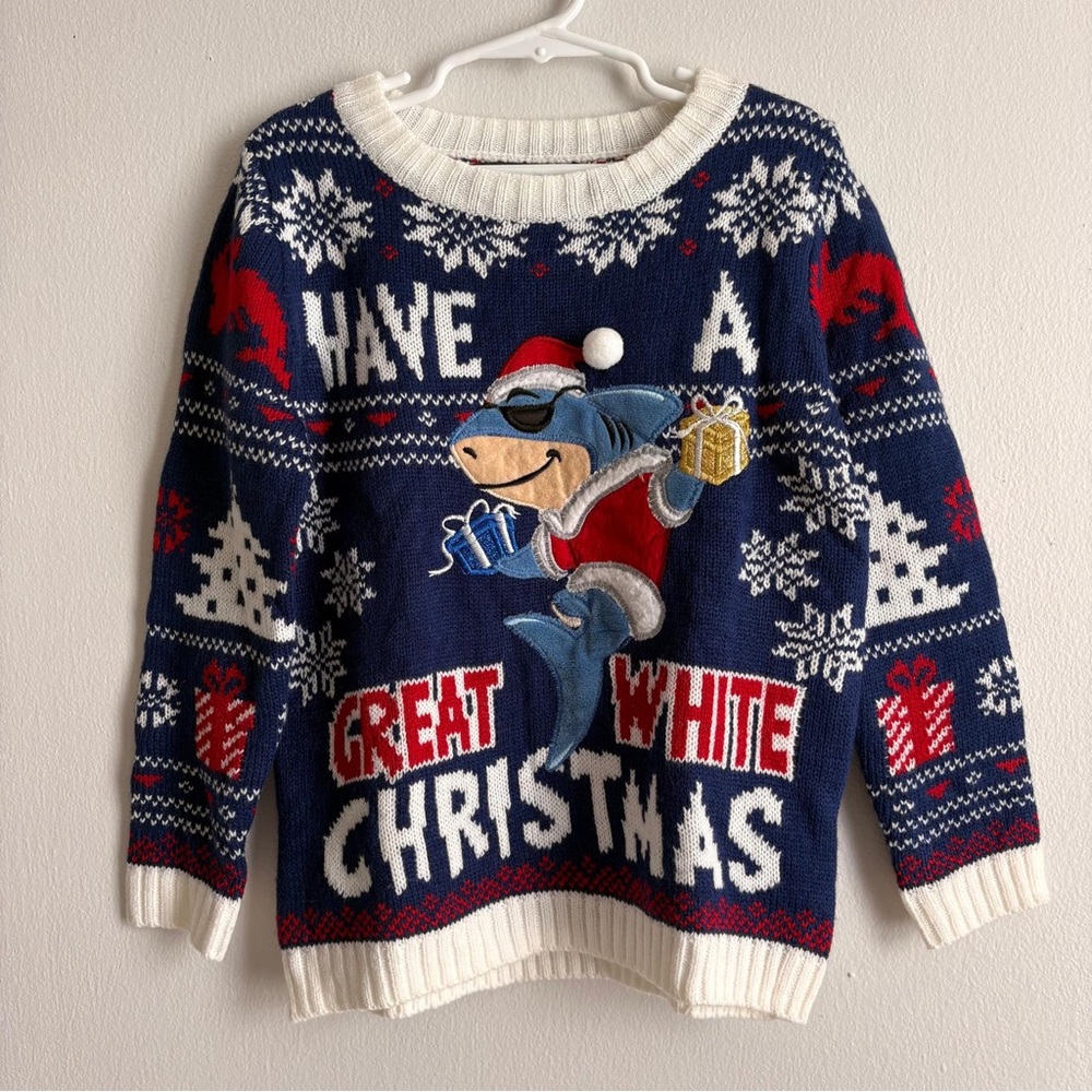 Festive Shark Christmas Sweater Size 5